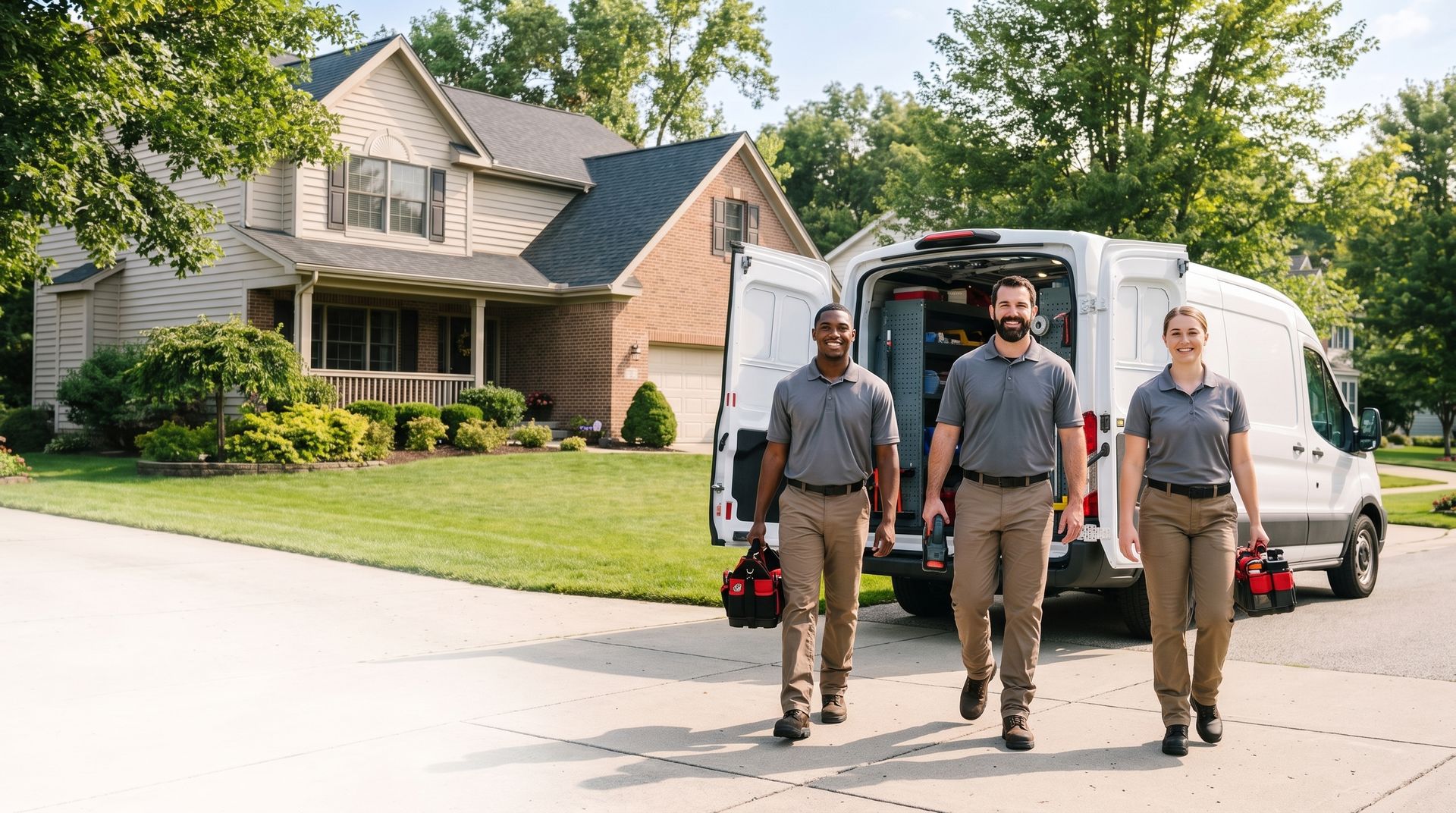 The Home Heroes crew arriving at a Cincinnati home, ready to work