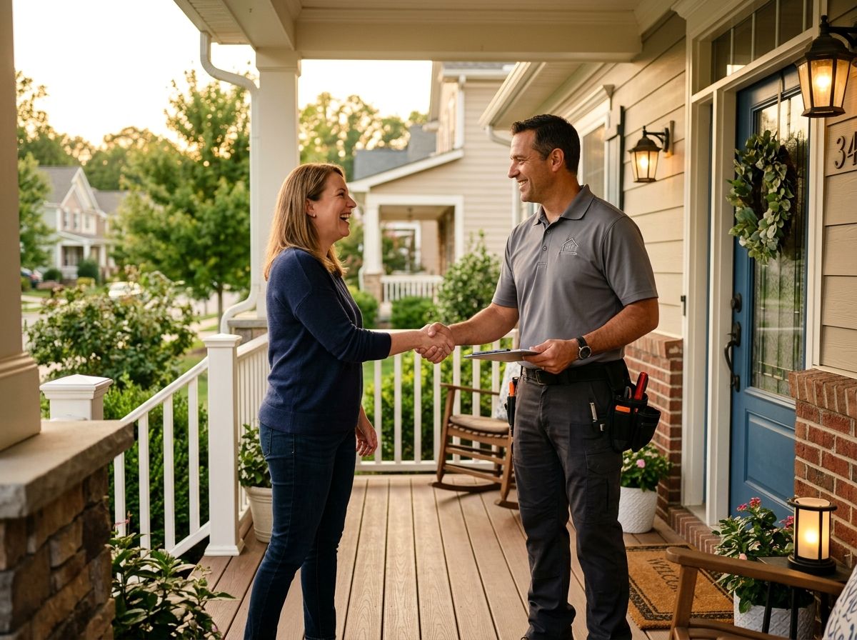 A Home Heroes contractor shaking hands with a satisfied homeowner